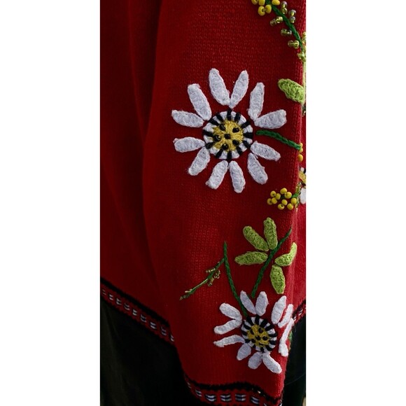 Design Option Philip Jane Gordon Vtg  L Daisy Beaded Cardigan Ribbon Floral 3D - Picture 11 of 16
